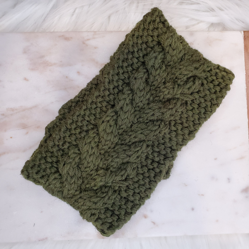 Army Green Cable Knit Headband Ear Warmer